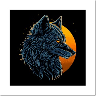 Moon Wolf - Retro Vibrant Wolf Pop Art Posters and Art